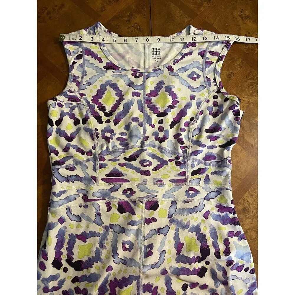 Title Nine Dream Dress Fit and Flare Size S Stretch Abstract Purple White Blue - Picture 5 of 8